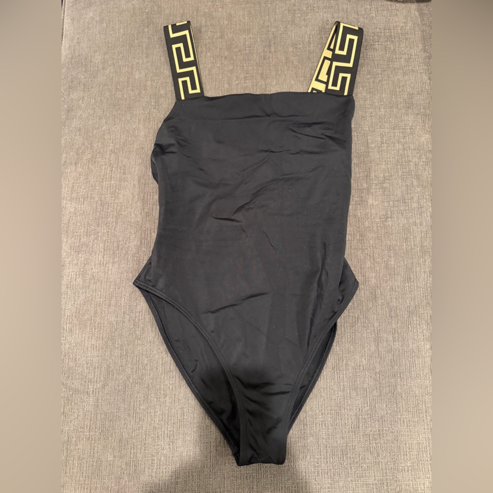 Versace Square-Neck Greca-Strap One-Piece Swimsuit sz 3 US M